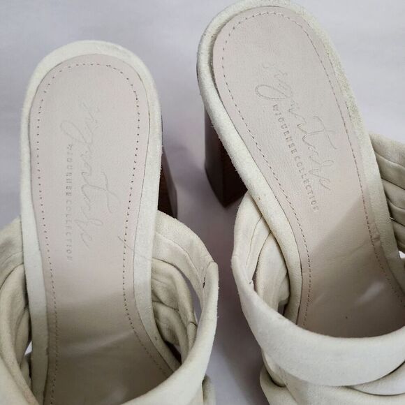 Journee Collection 9.5 Suede Leather Off White Block Heel Mule Sandals - Picture 6 of 11